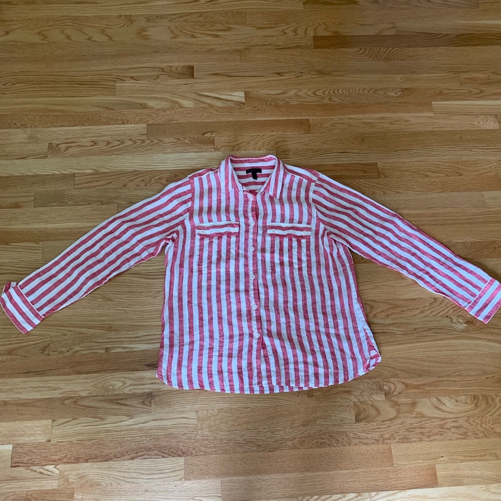J.Crew: Red and White Striped Button Down